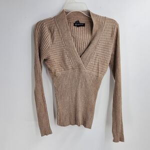 INC International Concepts women's L oatmeal rayon blend V neckline sweater